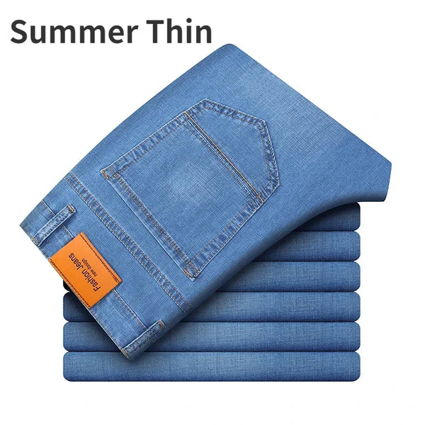 Man Pants Office Business Jeans Men Classic Blue Black Cotton Stretch Straight Denim Pants Male Brand Trousers