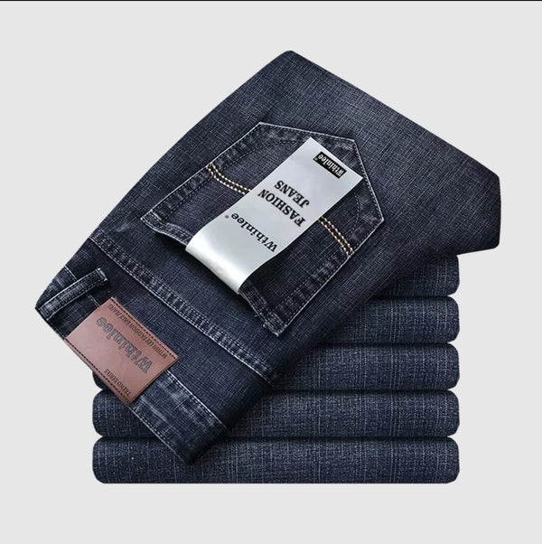 Wthinlee New Business Men's Jeans Casual Straight Stretch Fashion Classic Blue Black Work Pant Denim Trousers Male Clothing