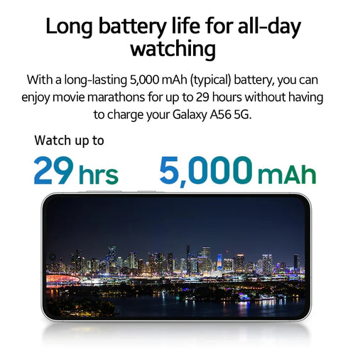 Samsung Galaxy A56 5G Smartphone 6.7inches Super AMOLED Display 120Hz Refresh Rate 50MP Rear Camera 5000mAh Battery 8GB 256GB