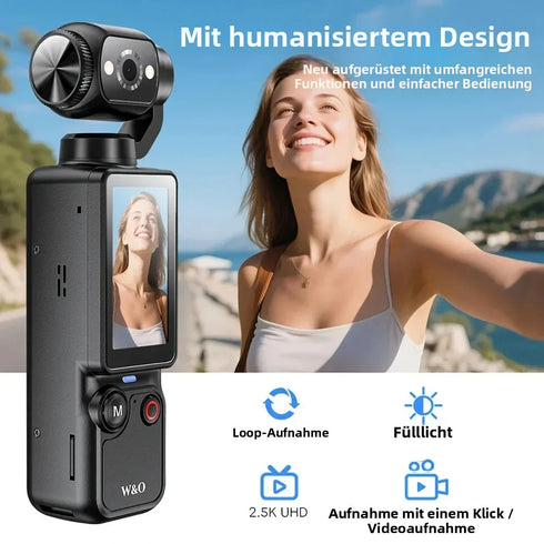 4K HD Video Recording Camera with 1.9" CMOS, USB Rechargeable, 180° Rotating Action Camcorder for Vlogging, Live Streaming