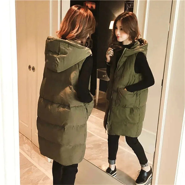 2026 New Winter Sleeveless Tank Top Women Down Jacket Puffer Parkas Hooded Padded Vests Loose Fit Female Fashion Casual Outwear