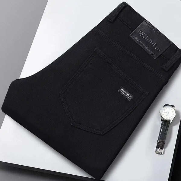 Wthinlee New Business Men's Jeans Casual Straight Stretch Fashion Classic Blue Black Work Denim Trousers Male Brand Clothing