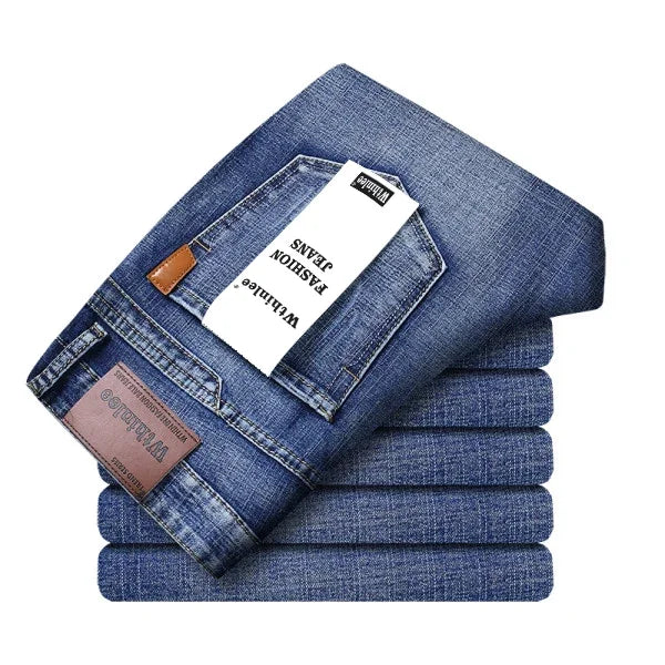 2024 Straight Regular Blue Stretch Denim Trousers Spring Autumn Men Classic Jeans Business Fashion Men's Smart Jeans